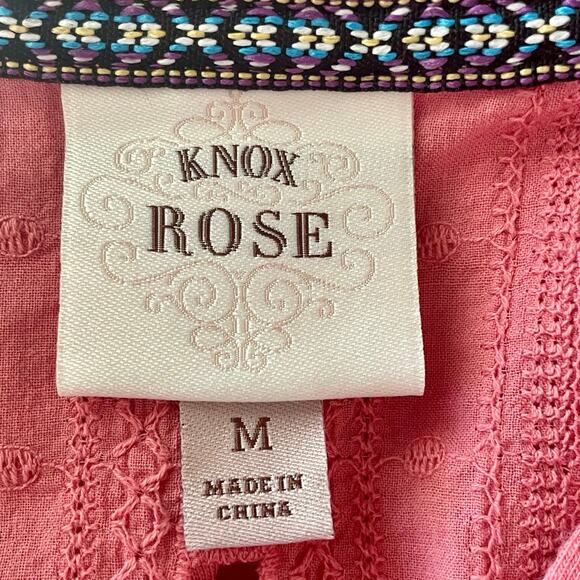 Knox Rose Coral Short Sleeve Top Lace Trim Sz M Boho Casual Summer Coastal Work - Picture 6 of 8